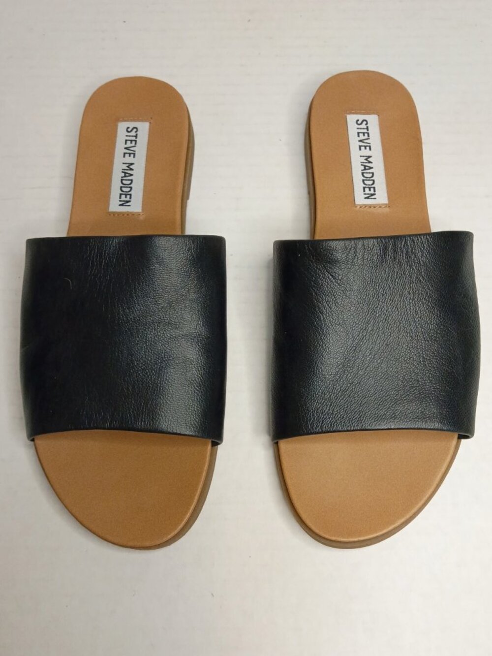 Steve Madden Karolyn Black Leather Slide Sandals Women’s Size 6.5M